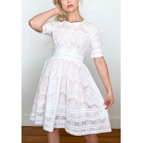 CARA Dresses & Skirts - CARA Vintage White Lace Fit & Flare Midi Dress